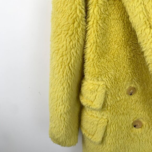 Max Mara Yellow Teddy Wool-Blend Double-Breasted Coat With Pockets Womens Outerw - Picture 4 of 8